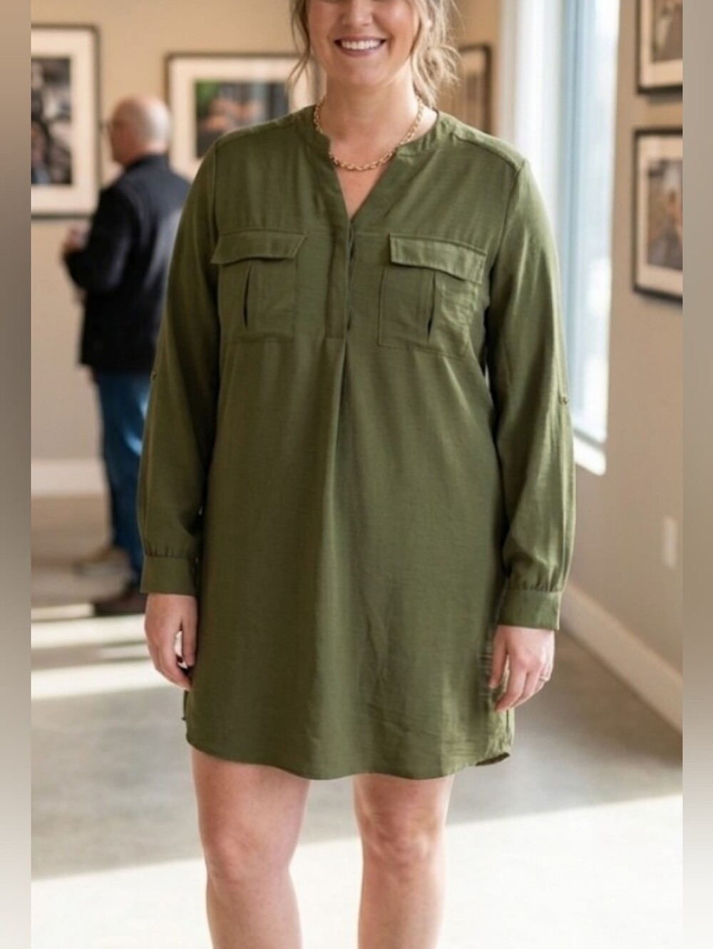DIP Brand... Olive Green Long Sleeve Shirt Dress